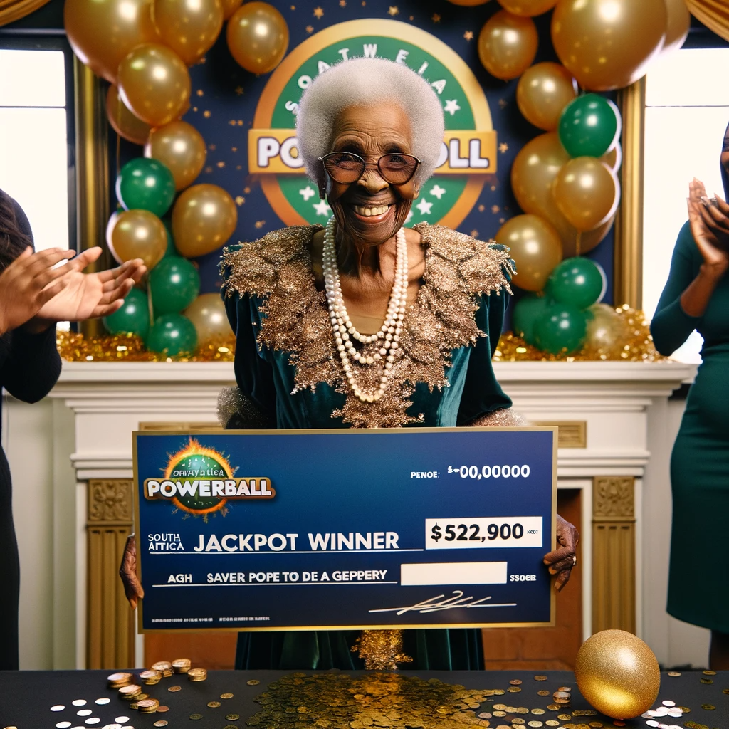 <img alt> attribute to write descriptive content for the image: <img source='pic.gif' alt='An elderly South African woman holding a large ceremonial check with 'PowerBall Winner' written on it.' />